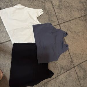 Trio of Sleeveless Tops — White, Slate Gray, Black